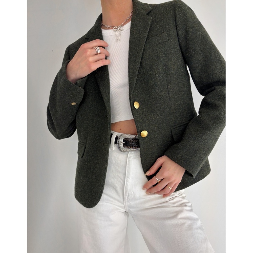 J. Crew wool dark green blazer with gold buttons